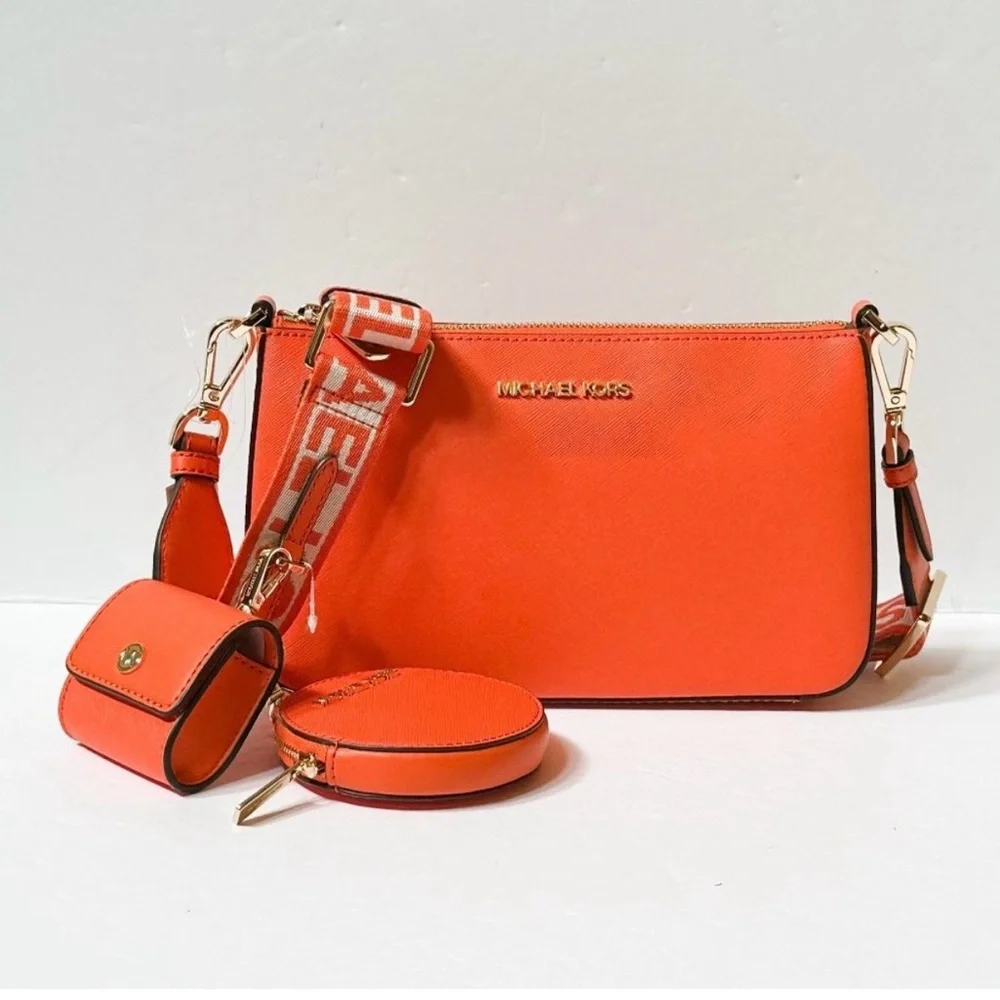 Michael Kors Bold Orange Crossbody Jet Set MK Poppy - Picture 5 of 5